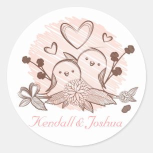Lovebirds Rosa und Braun Hochzeitssemble Brautpart Runder Aufkleber