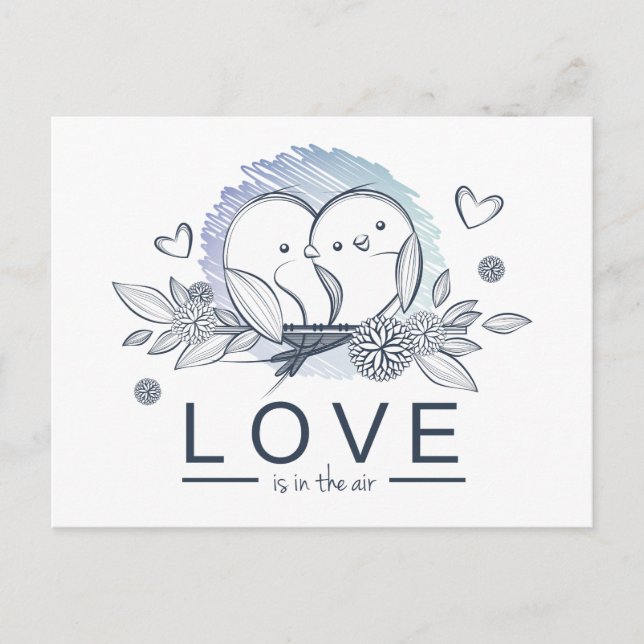 Lovebirds Save the Date Lila Hochzeit Ankündigungspostkarte (Vorderseite)