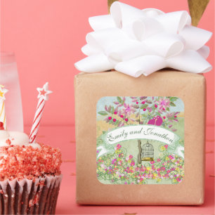 Lovebirds sitzen in einem Siegel für Hochzeiten vo Quadratischer Aufkleber