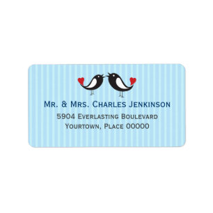 Lovebirds Streifen Blue Address Label Adressaufkleber