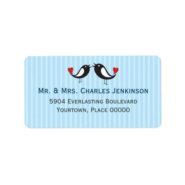 Lovebirds Streifen Blue Address Label Adressaufkleber (Vorne)