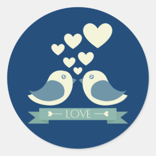 Lovebirds und Hearts Blue Liebe Aufkleber / Siegel
