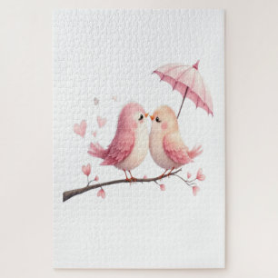 Lovebirds unter einem rosa Schirm Puzzle