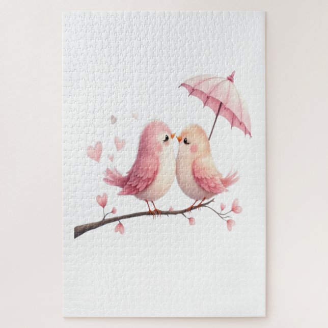 Lovebirds unter einem rosa Schirm Puzzle (Vertikal)