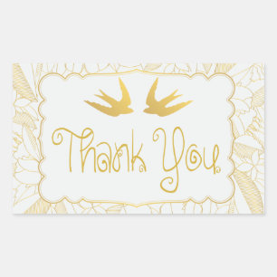 Lovebirds Vielen Dank Gold White Wedding Liebe Dov Rechteckiger Aufkleber