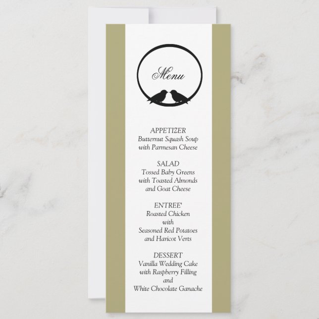 Lovebirds Wedding Reception Menu Cards Einladung (Vorderseite)