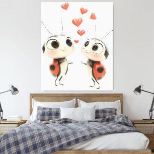 Lovebugs in der Luft – Süßes Marienkäfer-Paar Wand Leinwanddruck