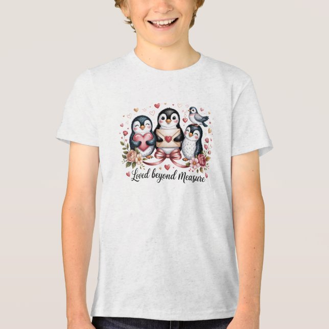 Loved Beyond Measure Cute Penguin Family Valentine Tri-Blend Shirt (Vorderseite)