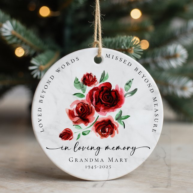 Loved Beyond Words Roses in Loving Memory Keramik Ornament (Von Creator hochgeladen)