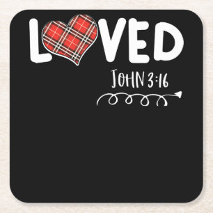 Loved John 3:16 Red Kariert Heart Christlich Rechteckiger Pappuntersetzer
