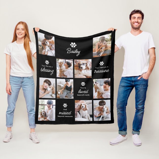 Loved & Missed Pet Dog Memorial 10-Photo Collage Fleecedecke (Beispiel)