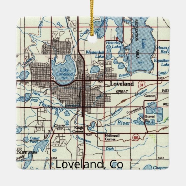 Loveland CO Topo Karte Keramikornament (Rückseite)