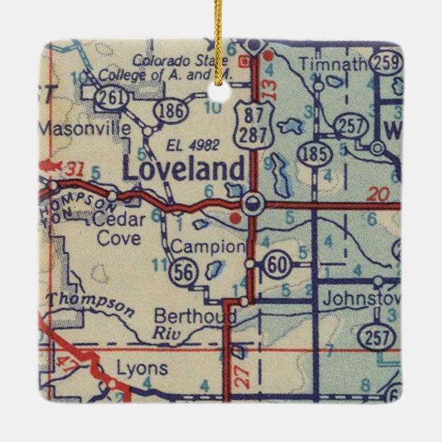 Loveland CO Vintag Map Keramikornament (Rückseite)