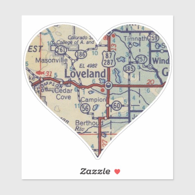 Loveland Vintag Map Sticker (Blatt)