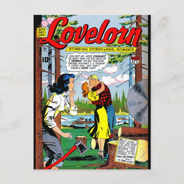 Lovelorn Veryal Romance Vintage Comicen Postkarte (Vorderseite)