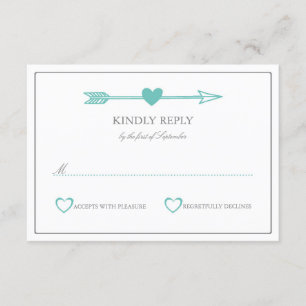 Lovely Arrows Wedding RSVP Card / Aquamarin & grau Karte
