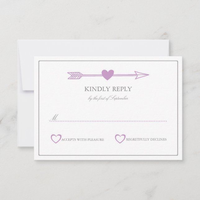 Lovely Arrows Wedding RSVP Card / Lilac and Grey (Vorderseite)