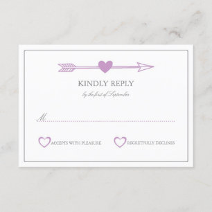 Lovely Arrows Wedding RSVP Card / Lilac and Grey Karte