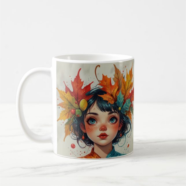 Lovely Autumn Girl with Fall Leaves Kaffeetasse (Links)