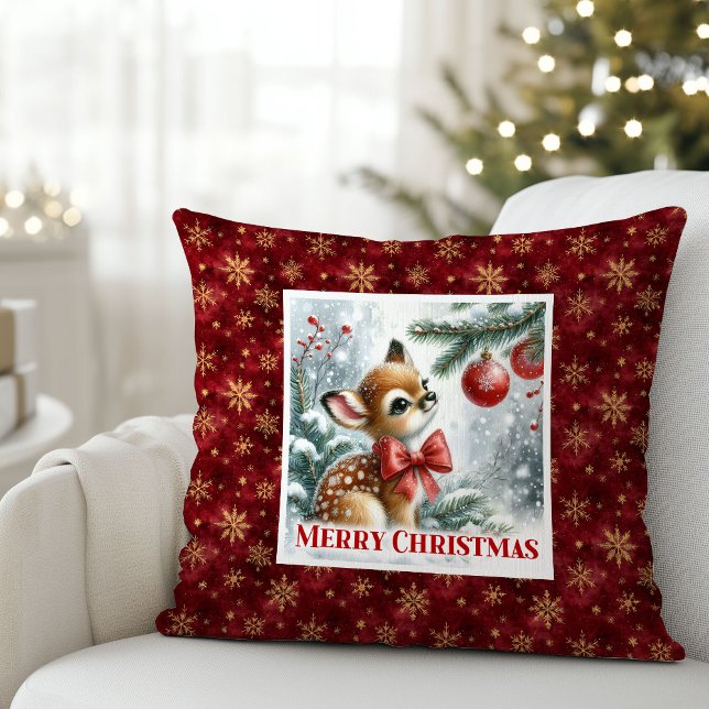 Lovely baby fawn festive winter scene Christmas  Kissen (Lovely baby fawn festive winter scene Christmas pillow)