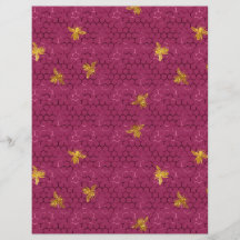 Lovely Bee Pink Honeycomb Scrapbook Paper Sheet
