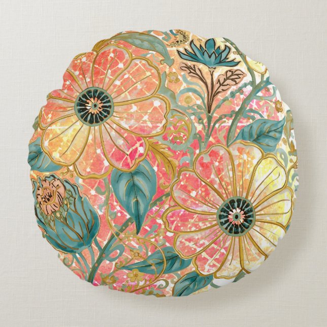 Lovely Blooming Flowers with Colorful Design Rundes Kissen (Vorderseite)