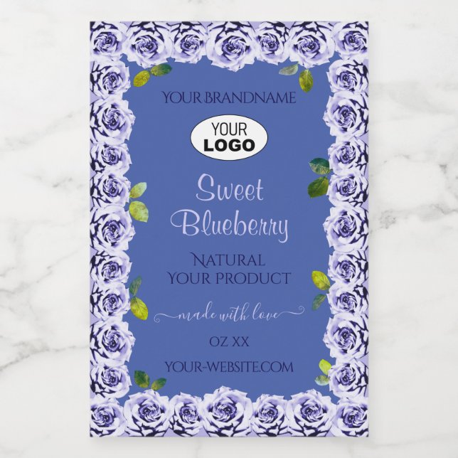Lovely Blue Product Package Labels Niedliche Rose  Lebensmitteletikett (Einzelnes Label)