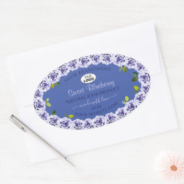 Lovely Blue Product Package Labels Niedliche Rose  Ovaler Aufkleber