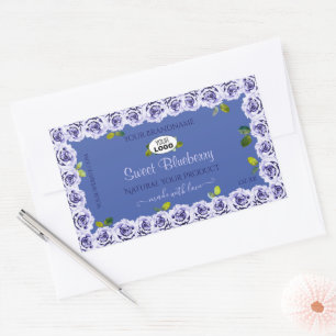 Lovely Blue Product Package Labels Niedliche Rose Rechteckiger Aufkleber