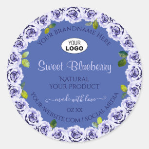 Lovely Blue Product Package Labels Niedliche Rose Runder Aufkleber