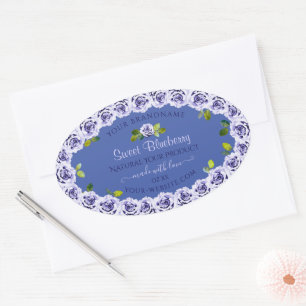 Lovely Blue Product Packaging Labels Niedliche Ros Ovaler Aufkleber