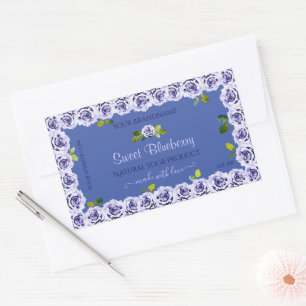 Lovely Blue Product Packaging Labels Niedliche Ros Rechteckiger Aufkleber
