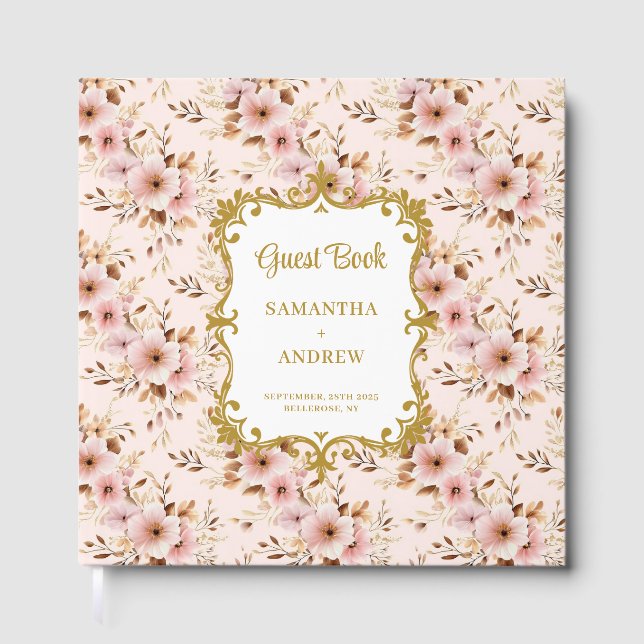 Lovely Blush Gold Boho Wedding Guest Book Keepake Gästebuch (Vorderseite)