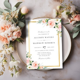 lovely blush pink floral frame wedding invitation einladung