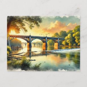 Lovely Bridge Warm Green James River Watercolor Postkarte