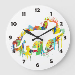 Lovely Cat Colorful Painting Splash Große Wanduhr