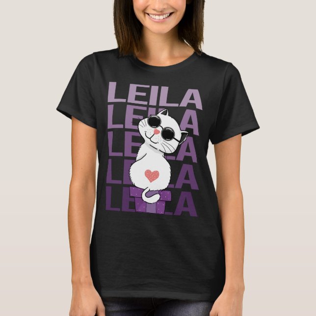Lovely Cat - Leila Name T-Shirt (Vorderseite)