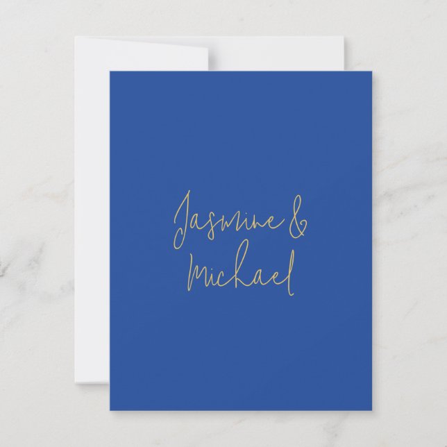 Lovely Chic Calligraphy Couple Names Blue & Gold Mitteilungskarte (Vorderseite)