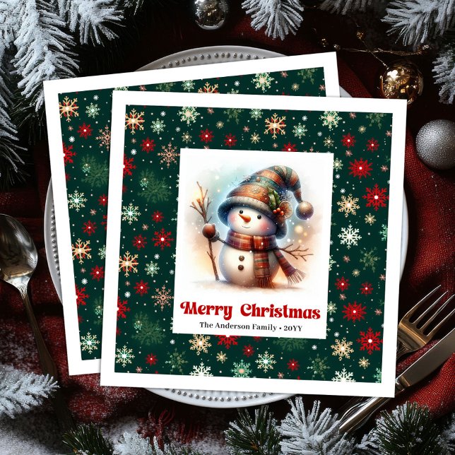 Lovely Christmas Snowman Napkins Editable Custom  Serviette (Lovely Christmas Snowman Napkins Editable Custom Name Gold

)