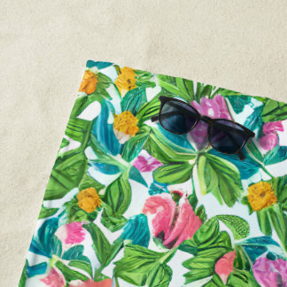 Lovely colorful summer flower pattern green pink  strandtuch
