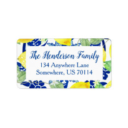 Lovely Country Chic Lemons & Blue Floral Adressaufkleber