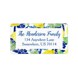 Lovely Country Chic Lemons & Blue Floral Adressaufkleber