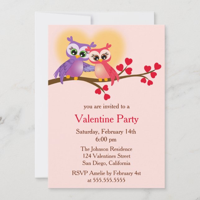 Lovely Couple Owls on a Branch Valentine's Day Einladung (Vorderseite)