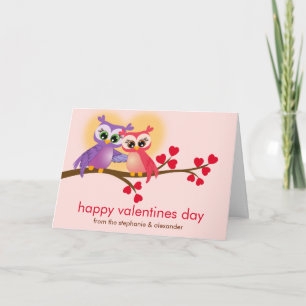 Lovely Couple Owls on a Branch Valentinstag Feiertagskarte