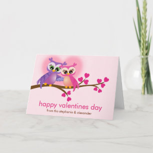Lovely Couple Owls on a Branch Valentinstag Feiertagskarte