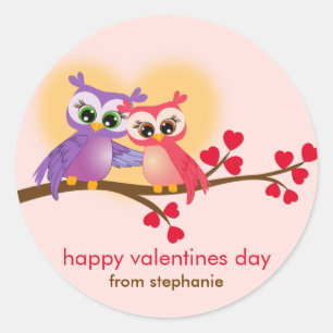 Lovely Couple Owls on a Branch Valentinstag Runder Aufkleber