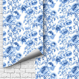 Lovely Dusty Blue Toile Roses Floral Pattern Tapete