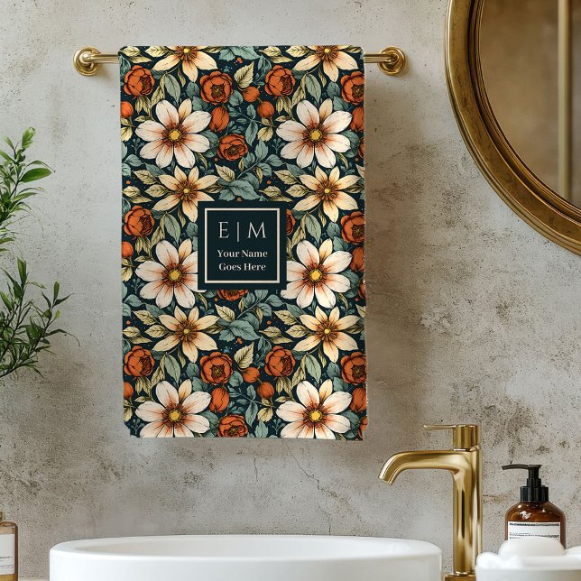 Lovely Fall Bloom Sage Terracotta Name Bath Towels Badhandtuch Set (Lovely Fall Bloom Sage Terracotta Name Bath Towel)