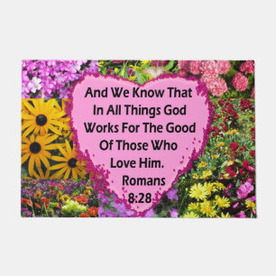 LOVELY FLORAL ROMANS 8:28 BIBLE VERSE FUßMATTE