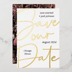 Lovely Gold Foil Script Minimal Save the Date Folieneinladung